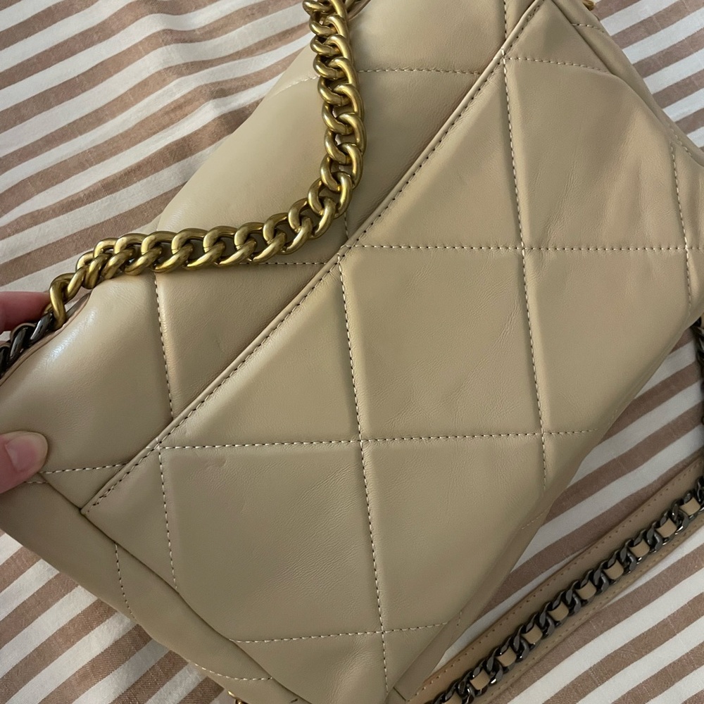 Leather Beige Quilted Chain Shoulder Bag